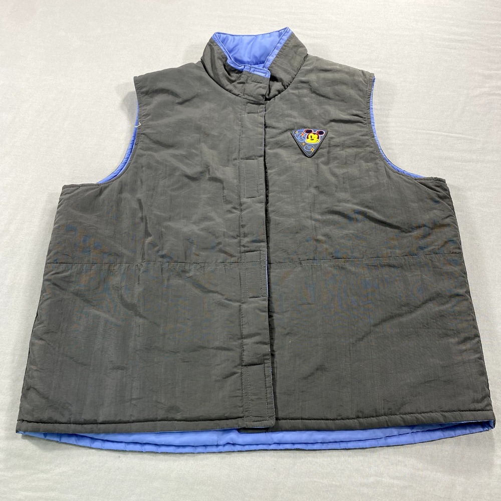 VINTAGE Disney Vest Adult XL Gray Blue Reversible Mickey‎ Unlimited Puffer